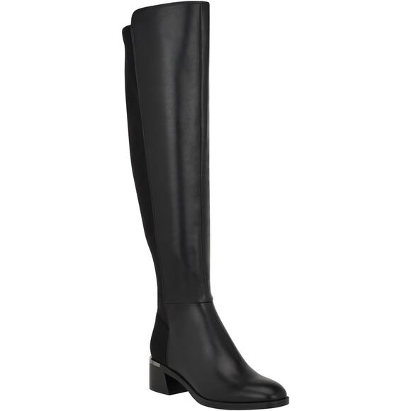 Calvin Klein Jotty 2 Over the Knee Riding Boots Size US 8.5M Black Faux Leather - Picture 1 of 3